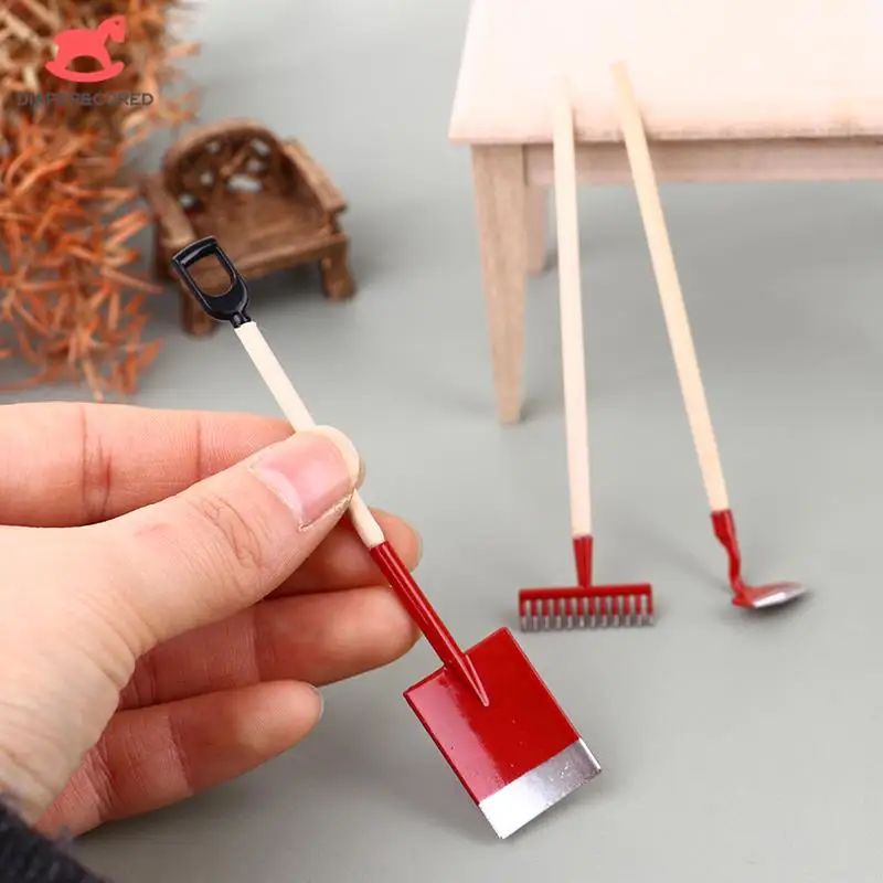 1/3Pcs 1:12 Dollhouse Miniatures Gardening Shovel Rake Hoe And Pitchfork Farming Tool Doll Garden Decor Accessories Toys