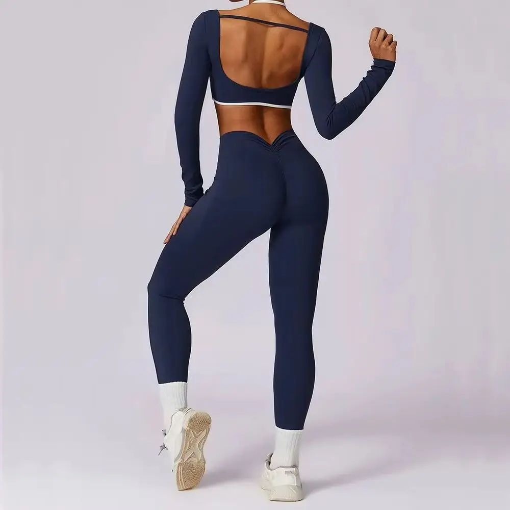 Yoga Set 2PCS Sportswear Sports Clothes Women Tracksuit Gym Outfit Workout Crop Top Long Sleeves High Waist Leggings Fitness Bra