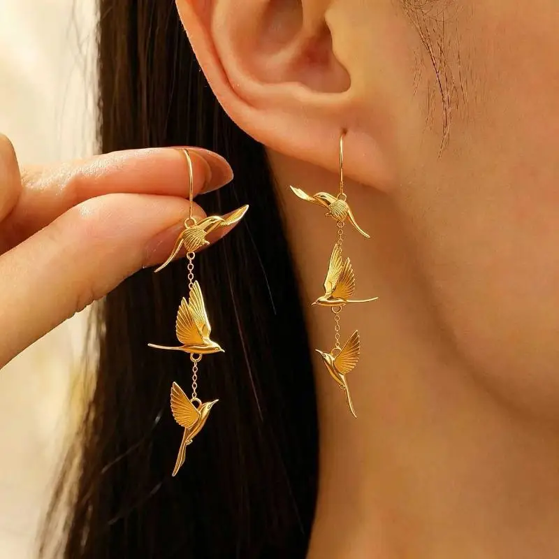 New Earrings, Golden Cloud Swallows, Long Earrings, High Temperament, Bird Women's Stud Earrings, Jewelry Gift