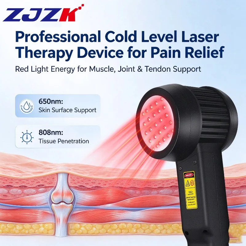 ZJZK High Power Laser Therapy Device Red Light Cold LLLT Therapy 650nm 808nm 3W 25 Diodes Rechargeable for Arthritis Knee Pain