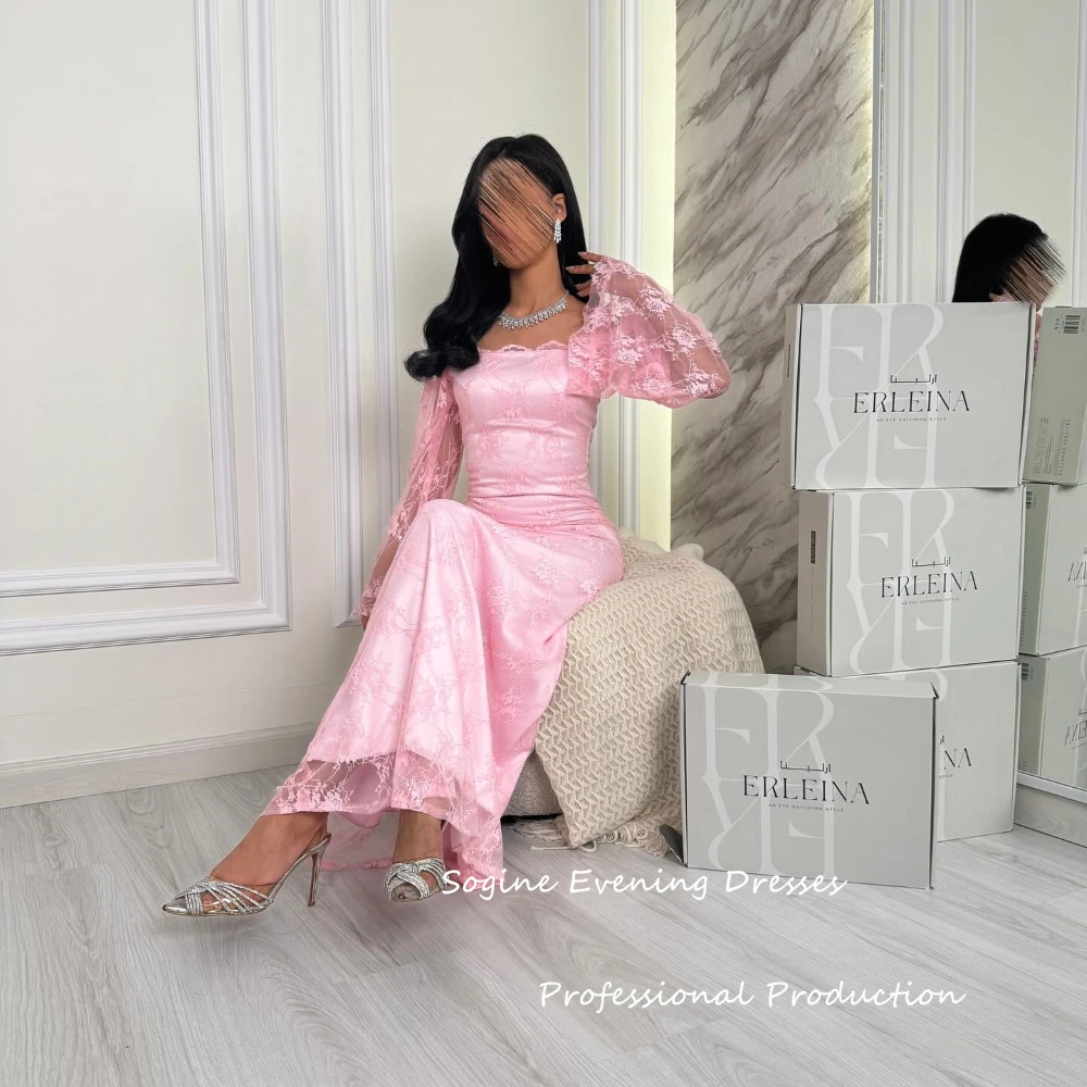 فساتين حفلة موسيقية بدون أكتاف من الدانتيل للنساء 3/4 كم فساتين سهرة طويلة للمناسبات الرسمية وحفلات الزفاف أنيقة مكشكشة