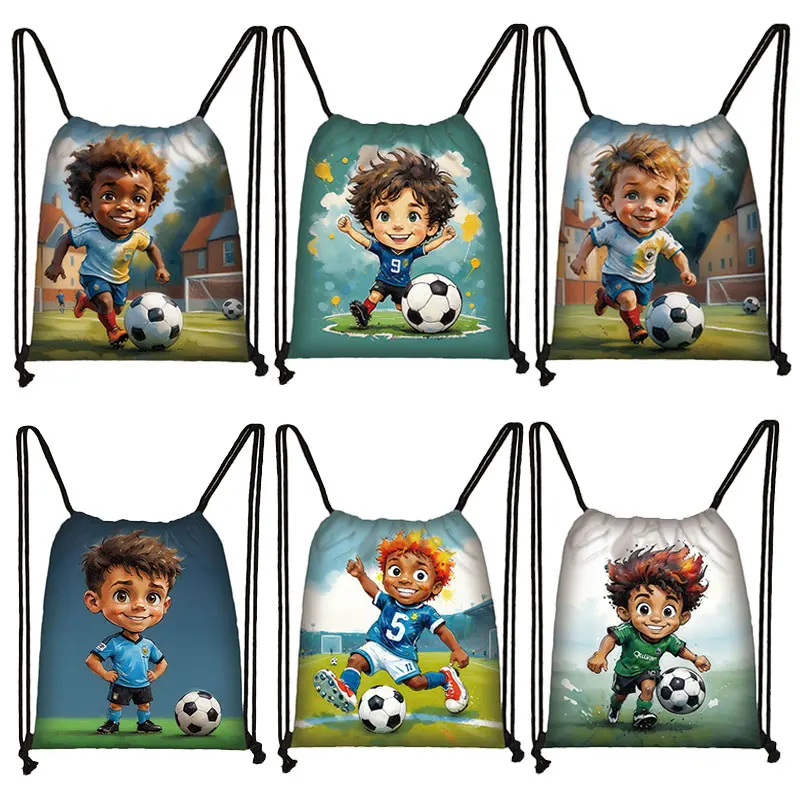 Cool Football / Soccer Kids Backpack Sports Ball Game Competition Schoolbags Women Outdoor for Travel Shoes Bag Draswstring Bag