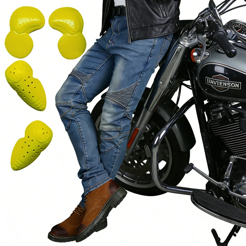 

Men's Motorcycle Jeans Blue Dirt Bike Pants Offroad Riding Trousers Wear Resistant Motorbike Protective Gear Hi-02