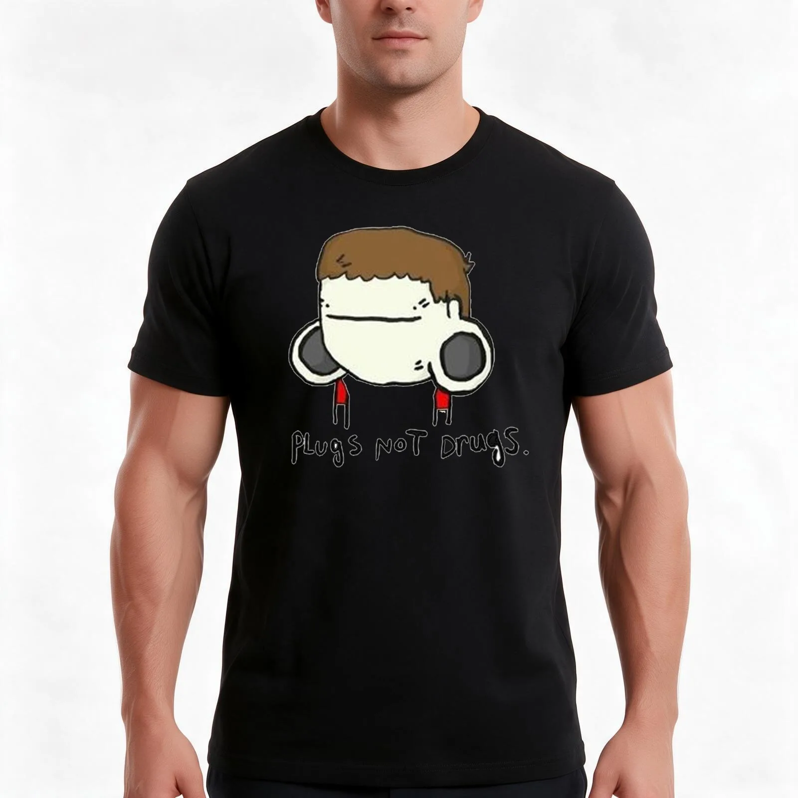 plugs not drugs (male) T-Shirt, Summer Casual Cotton Tee, Oversized Streetwear Tops, Vintage Graphic Print, Unisex Men Women