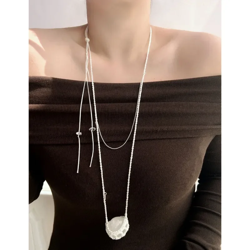 Hand-woven mesh pocket crystal pendant temperament personalized necklace casual niche design woven crystal necklace women