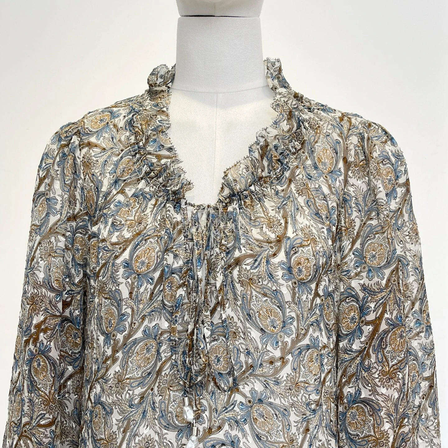 

2026 Attractive High Quality Grey Brown Paisley Print Long Sleeve Mini Dress