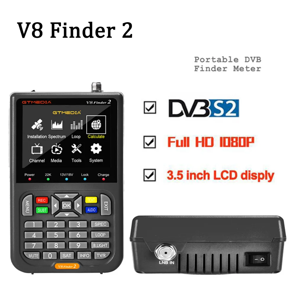 Hot V8 Finder 2 Satellite Finder Meter DVB-S/S2/S2X 3.5 Inch LCD Display 1080P,Type C Port Satfinder VS Freesat Finder Meter