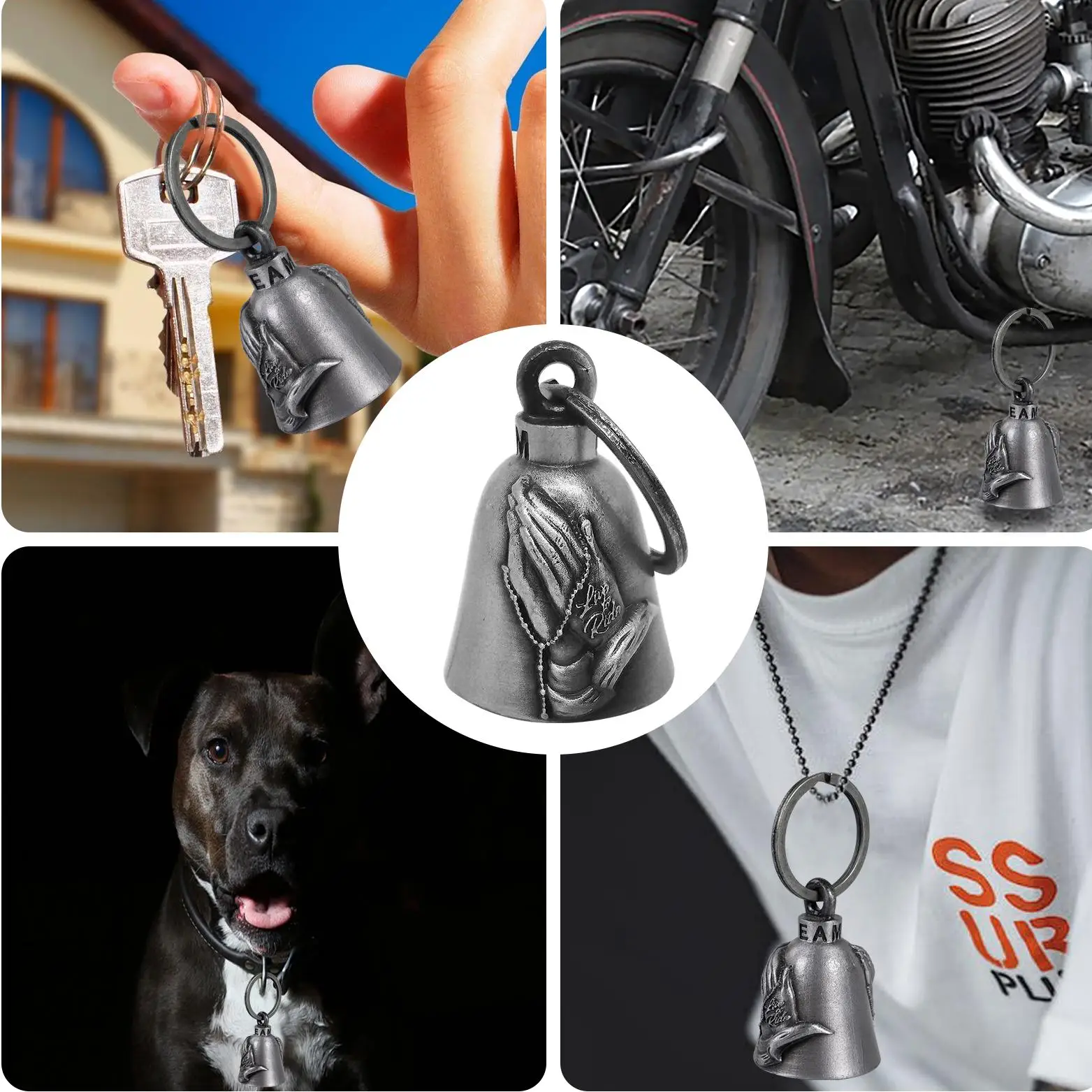 1 Pc Praying Hands 3D Motorcycle Bell Guardian Angel Drive Away Gremlin, Biker Bell for Men Women Rider Riding, Good Luck Gift