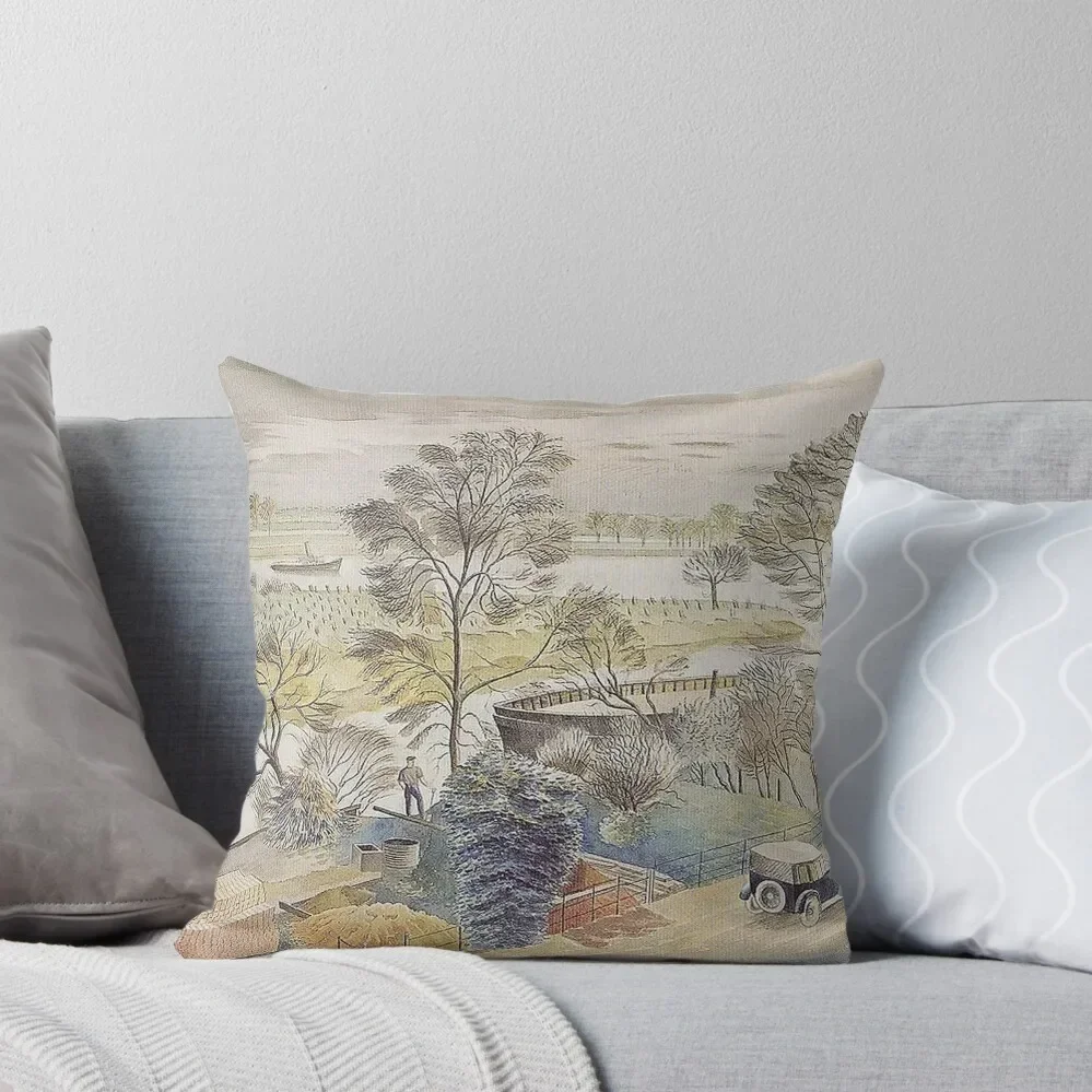 Thames River by Eric Ravilious Throw Pillow Decorative Cushions Cushion Child pillow