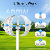 600W Wind Turbine Generator White Lantern Shape 5 Blades Start-up 2m/s Rated 13m/s for Home Boat Wind Solar System