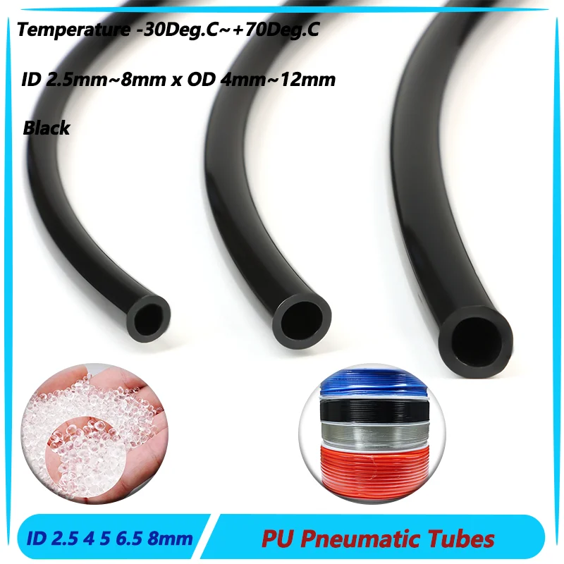

Black OD 4 6 8 10 12mmx ID 2.5 4 5 6.5 8mm PU Pneumatic Hose Pneumatic Tube PU Hose Polyurethane Pipe Air Component Hoses 1~10M