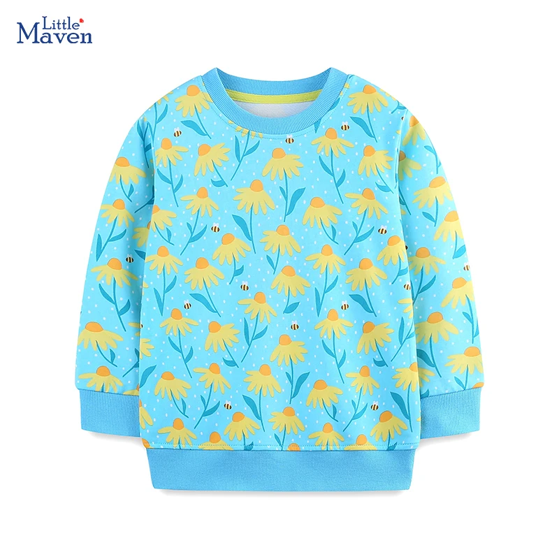 Little maven Spring Autumn Children Clothes Girl Cartoon Flowers Daisy Sweatshirts Fashion Tops Cotton Knitted Pullover Hoodie