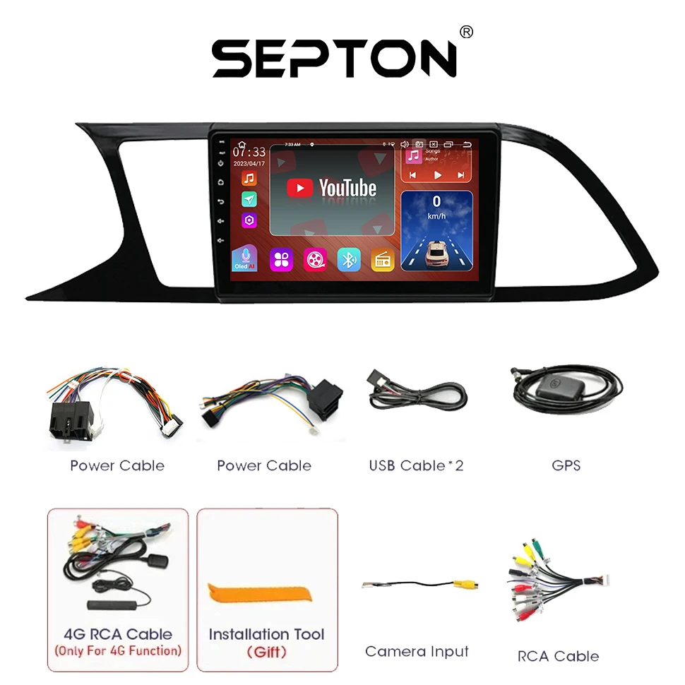 SEPTON 8+128G Android 12 8+128G Car Radio for Seat Leon 3 MK3 MK 3 2012 - 2020 4G Android Car Multimedia Player  Car Stereo