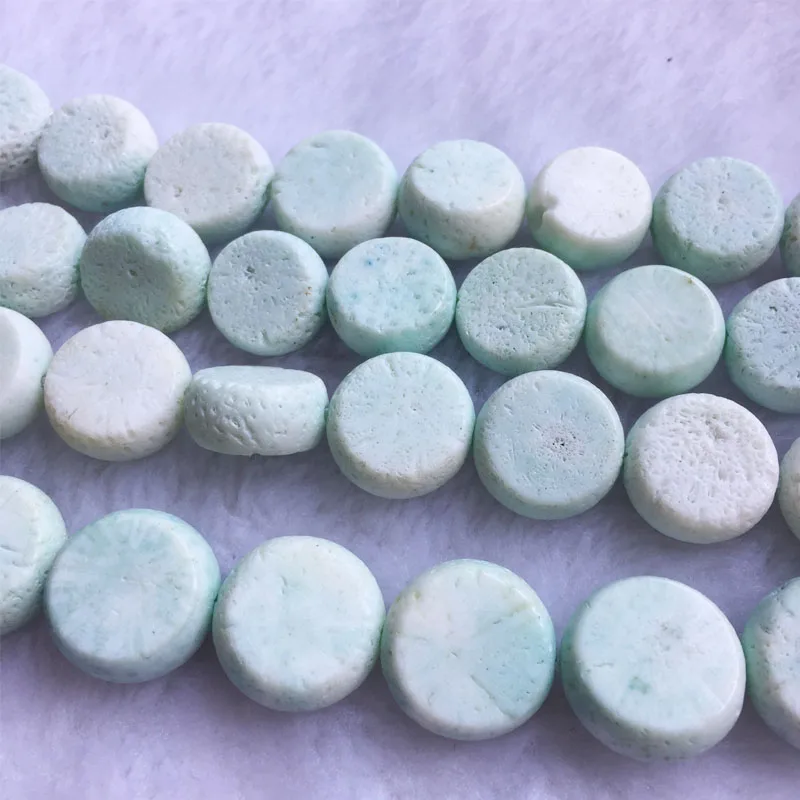 Light Blue Coral Rare 7*15MM Flat Pet Drum Gemstone 15pcs Natural Stone Loose Bead Jewelry DIY Bracelet Necklace Accessories