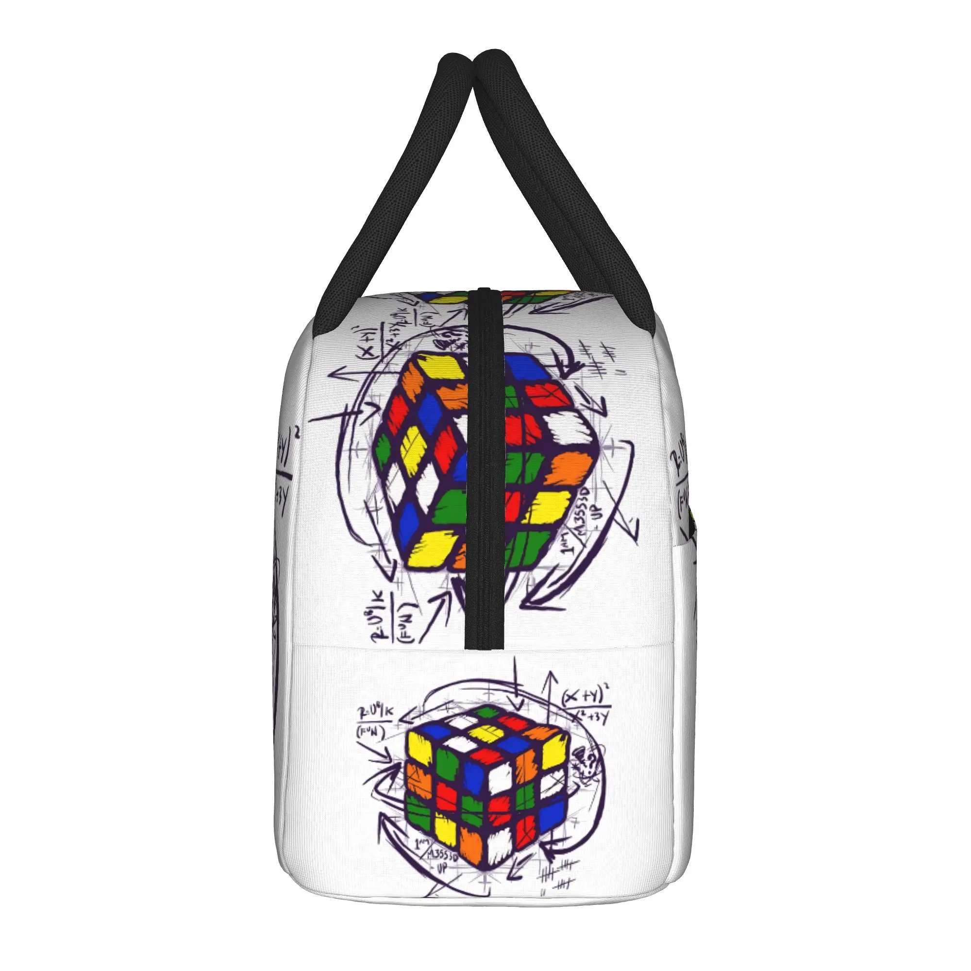 Cubiks Math On Light Lunch Bag  Fun Lunch Box For Women Travel Portable Cooler Bag Oxford Print Tote Food Bags