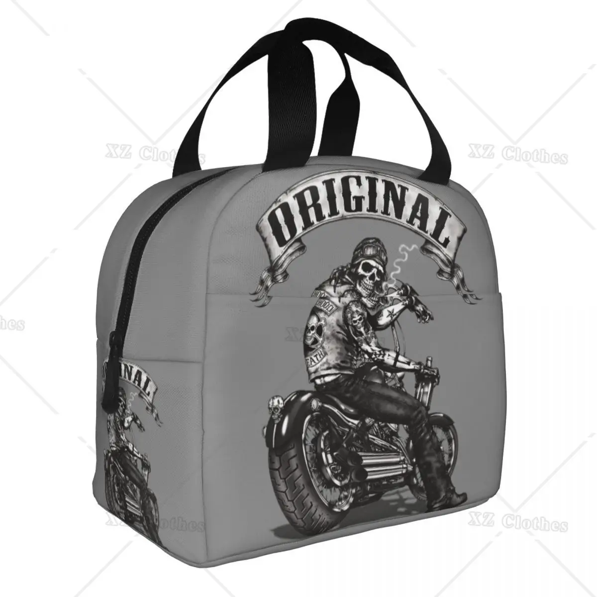 

Skull Biker Insulated Lunch Bag Cooler Bag Meal Container Halloween High Capacity Lunch Box with Pocket for Men Boys Trip Travel