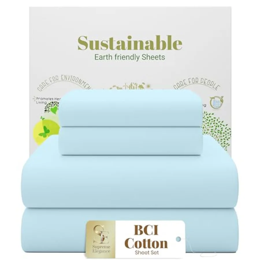 

Комплект из 4 предметов: 100% хлопковые простыни небесно-голубого цвета, 400 нитей, перкалевое плетение, охлаждающие, улучшенные, в гостиничном стиле, с глубоким карманом, на резинке