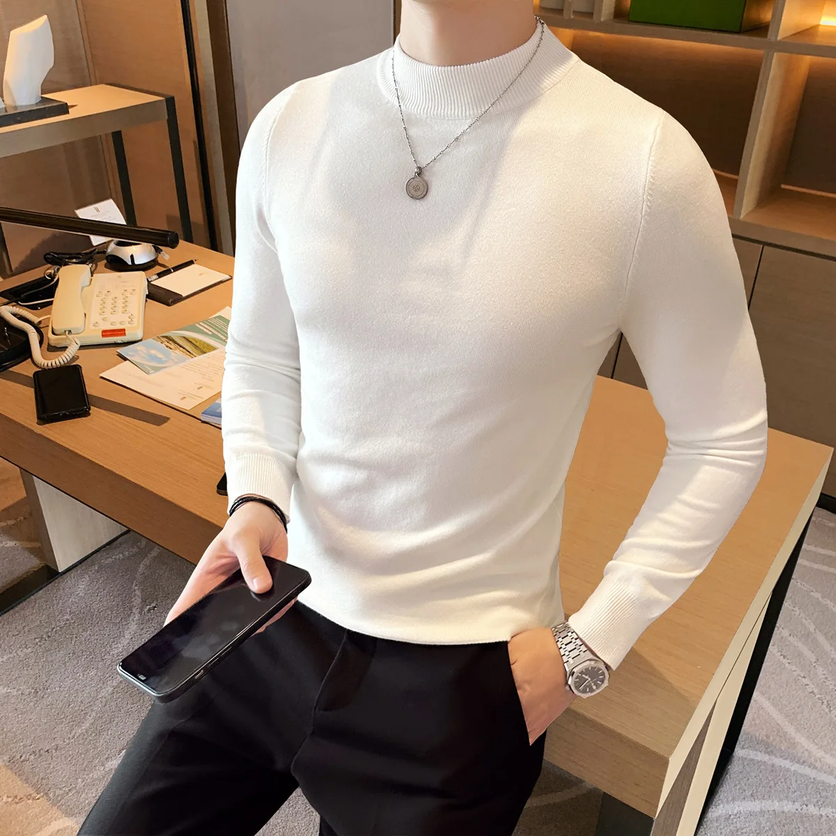 

Мужской трикотаж Long Sve f с высоким воротником, повседневная внутренняя одежда, базовый слой, чистый цвет, удобный крой, дышащий трикотаж...