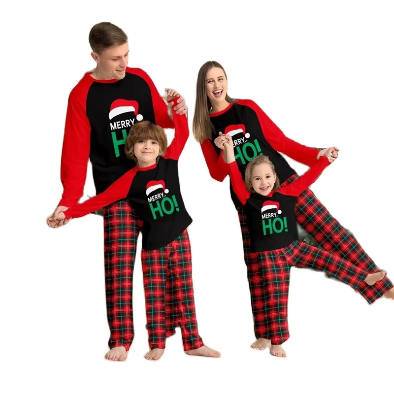 

2024 Santa Hat Christmas Family Matching Pajamas Sets Plaid Daddy Mommy and Me Xmas Pj's Clothes Father Mother Kids Sleepwear