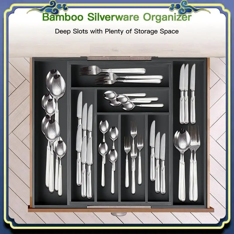 

Latest Bamboo Drawer Organizer Can Be Expanded. Kitchen Appliance Bracket Adjustable Tableware Tray