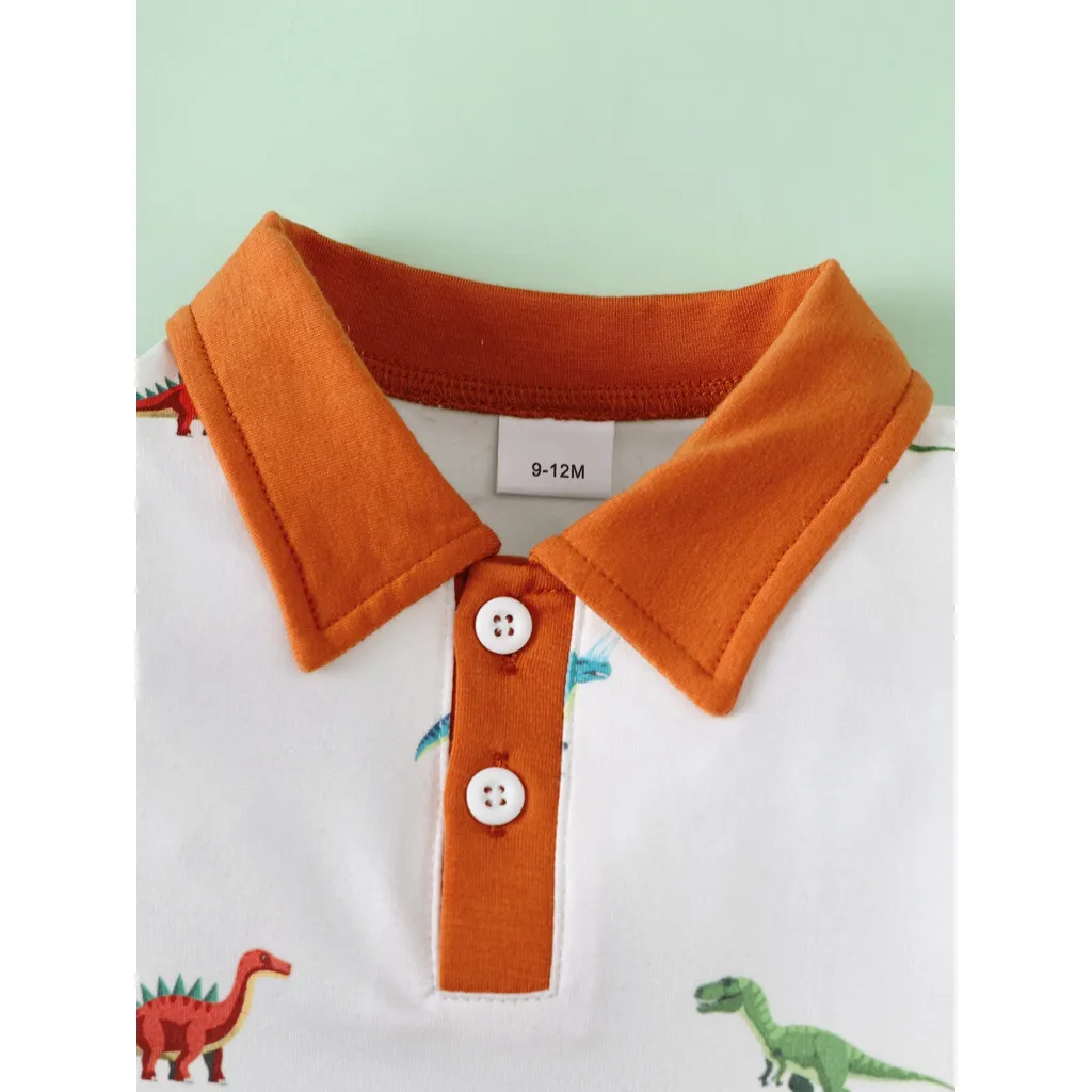 0-18 Months Newborn Baby Boy Short Sleeve Romper Dinosaur Print Polo Jumpsuit Fashion Cute Style Summer Daily Toddler Clothes