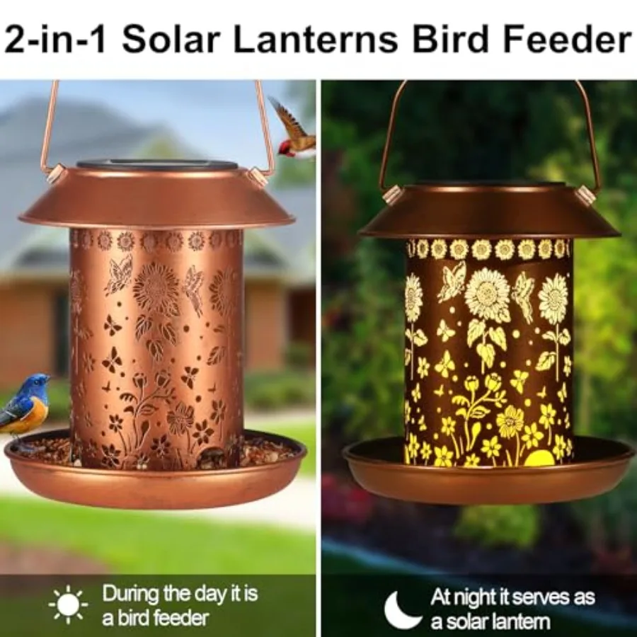【Spot goods】Sunflower Solar Bird Feeder for Outdoors Hanging Solar Lanterns Waterproof Metal Wild Bird Feeders Garden Outside Y view 3