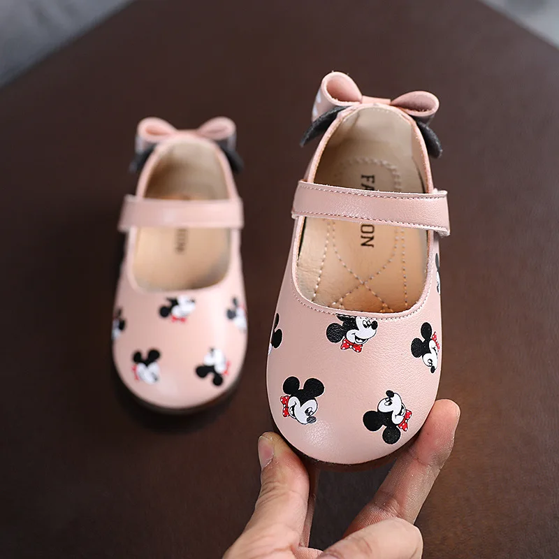 Disney Kid Shoes Autumn Mickey Mouse Kid Cartoon Shoes Versatile Casual Shoe Daily Wear PU Leather Shoes Tenis Size 21-30