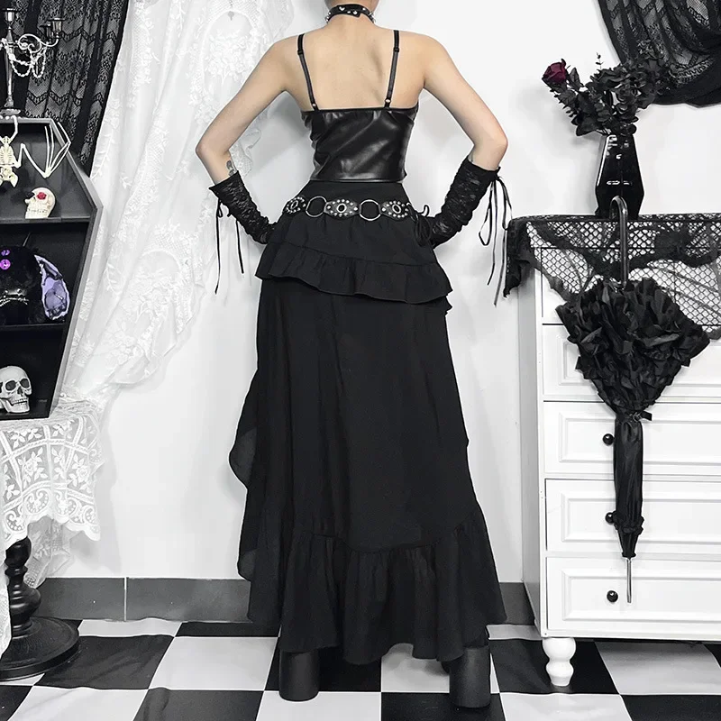 Schwarze Stufenröcke Goth Dark Kawaii 90er Jahre Retro Unregelmäßiger Saum Party Bottoms Mall Gothic Damenmode Ziehen Rock Alt Kleidung