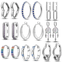 Trend Original Me Earring Silver 925 Round Circle Feather Dangle Hoop Earrings for Women Fashion Zircon CZ Earing Hoop Jewelry