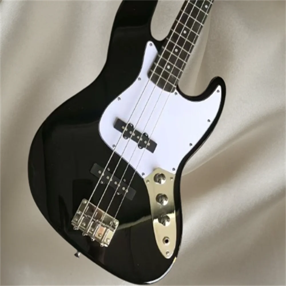 

4-струнная электрогитара, черный/белый хромированный гриф из палисандра, электрический музыкальный инструмент