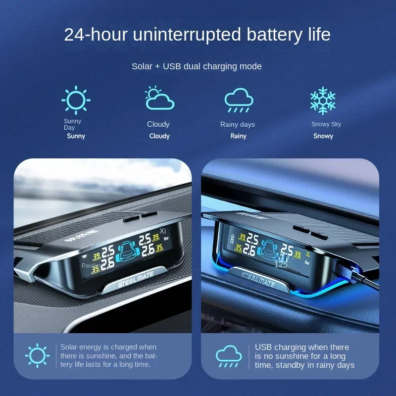 A+ Steel Mate Tire Pressure Monitor Built-in External X1+ Plus Car Tire Sensor Solar High-Precision Tire Inspection