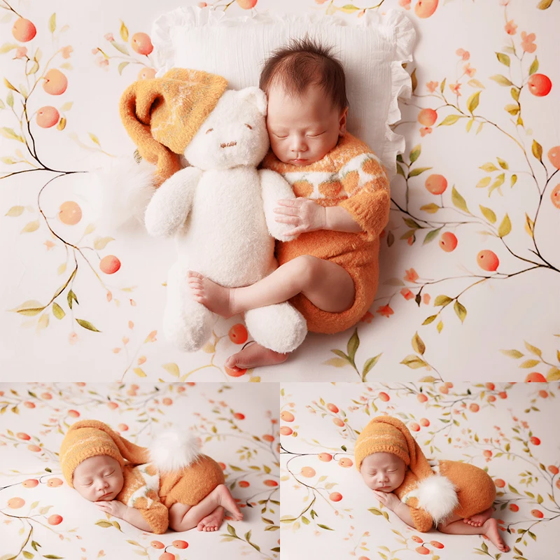 Casual Theme Baby Photography Clothing Hand-Knitted Jumpsuit Hat 2pcs/Set Newborn Photo Cute Bear Doll Decoration Accessories