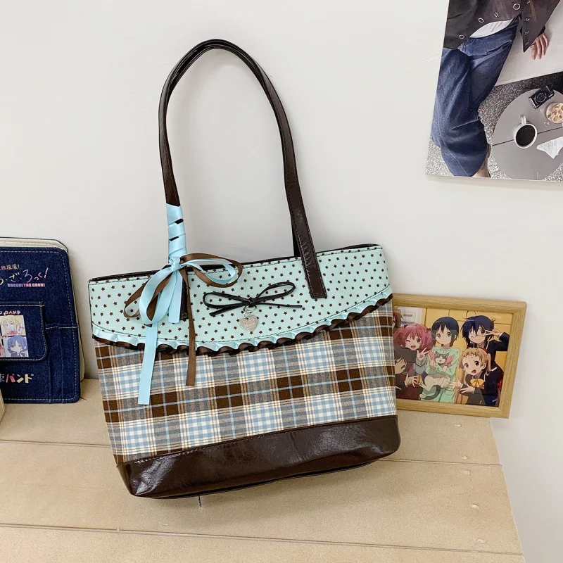 

Korean Style Niche Underarm Bag for Women2025New Retro Casual Handheld Shoulder Bag Plaid Commuter Tote Bag