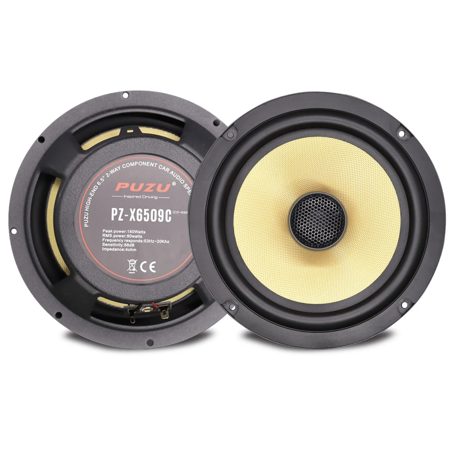 PUZU PZ-6509C Co-axial Car audio speakers with 180W output power glassfiber cone deep bass sound quality