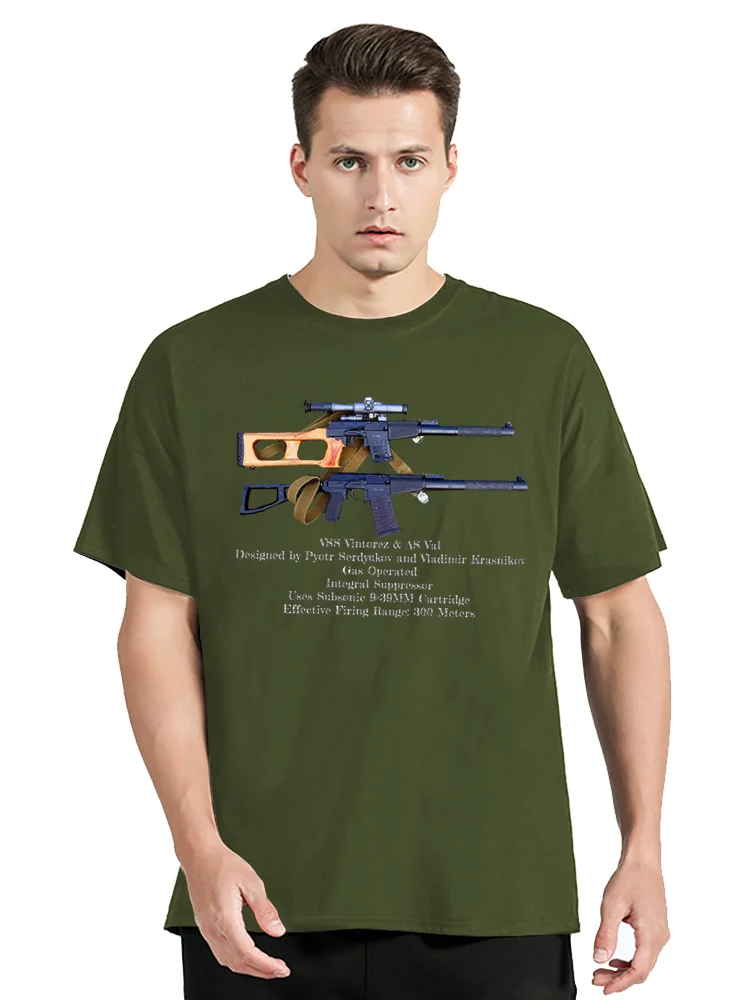 VSS Vintorez & AS Val Russian Sniper Rifle Scope Specs Cotton Tops Tees Fitness T-shirt Oversized Unisex Tshirt Men's Clothing