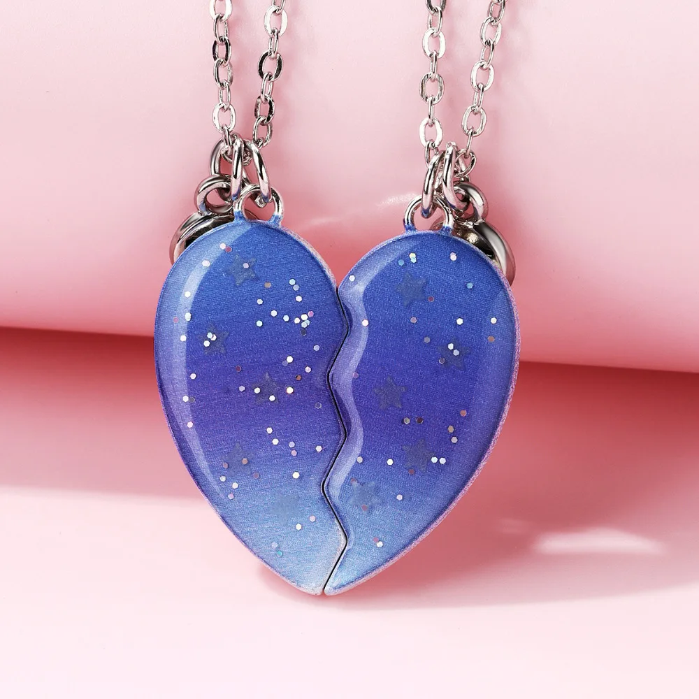 فتاة 2 قطعة/المجموعة على شكل قلب مضيئة الخماسية نجمة أفضل صديق قلادة للفتيات BFF الصداقة مجوهرات هدية