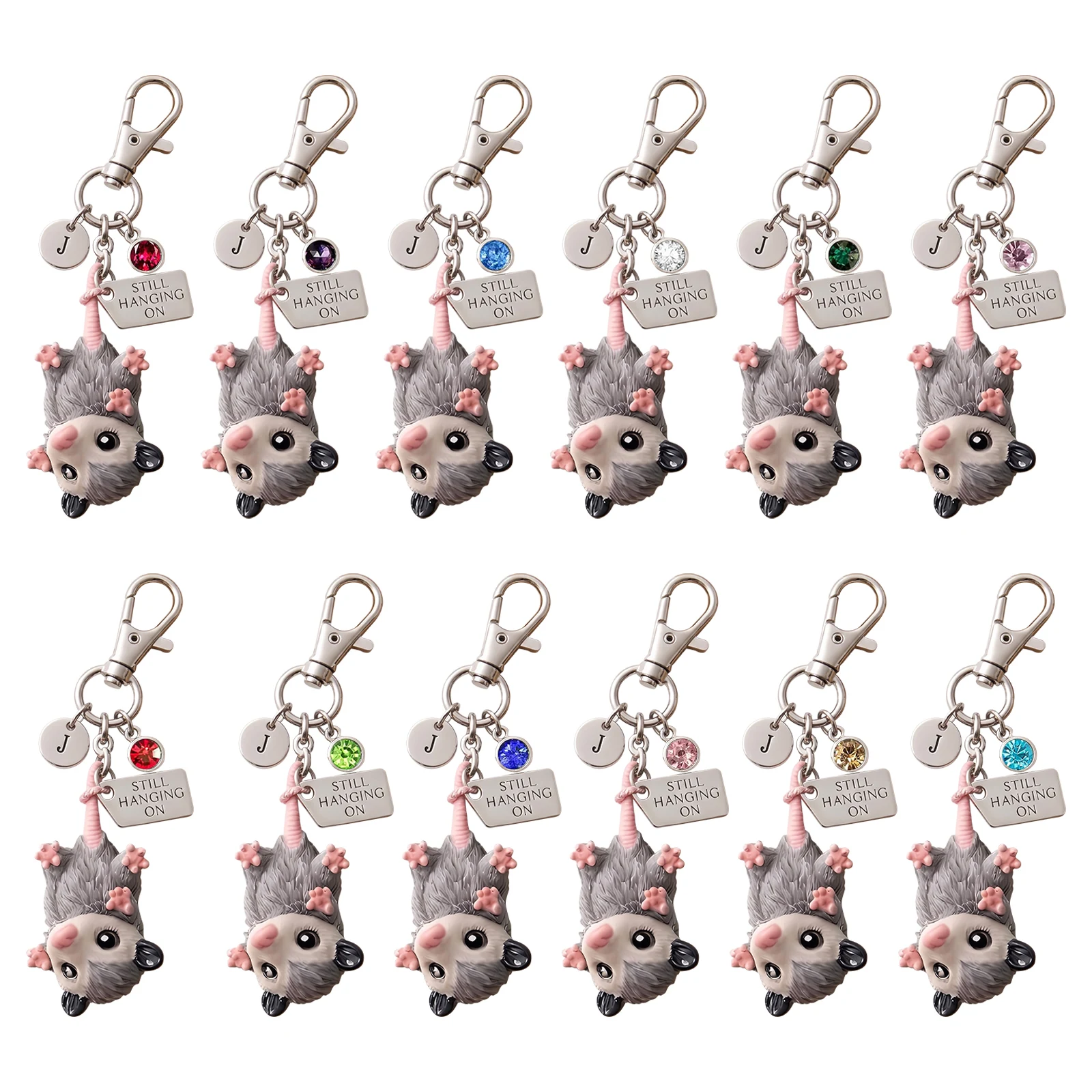 Still Hanging On Keychain Set with Birthstone Charm Possum Gifts Car Key Wallet Keyring for Cool Dashboard Decorations