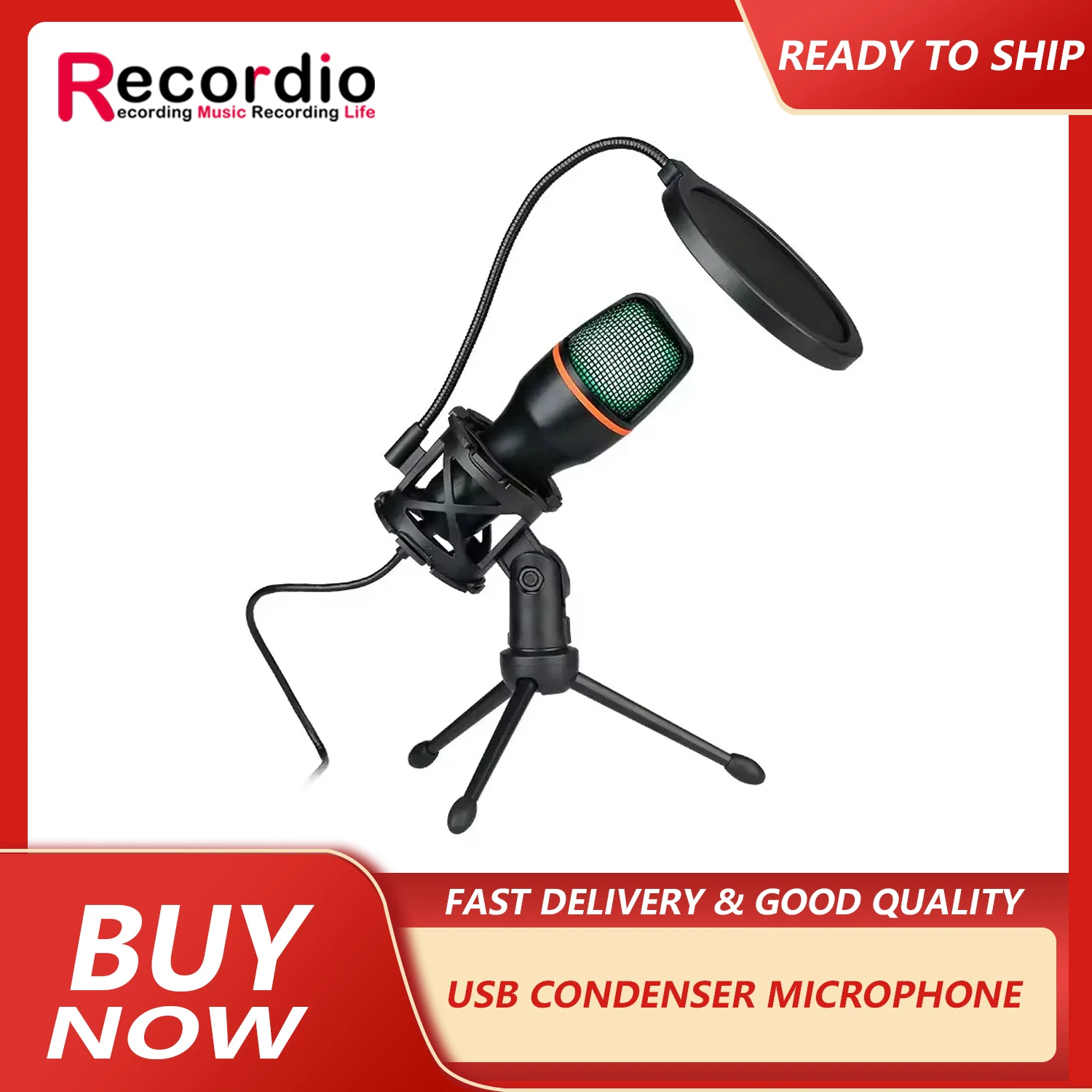 GAM-ME4 Private Model USB Condenser Microphone Kit With RGB Light Computer Recording Live broadcast Karaoke Noise Reduction