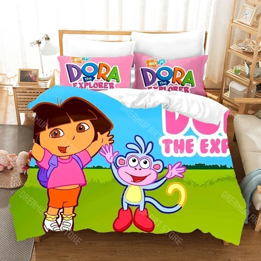 3D Printed D-Dora Cartoon Explorer Bedding Set for Boys Girls Duvet Cover Pillowcase Twin Queen King Full Single Double Sizes