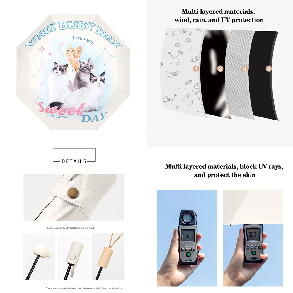 

UV umbrella,Automatic Folding umbrella,Wind resistant,sunshade umbrella,Portable for Travel,Cute cat photo,Birthday holiday gift