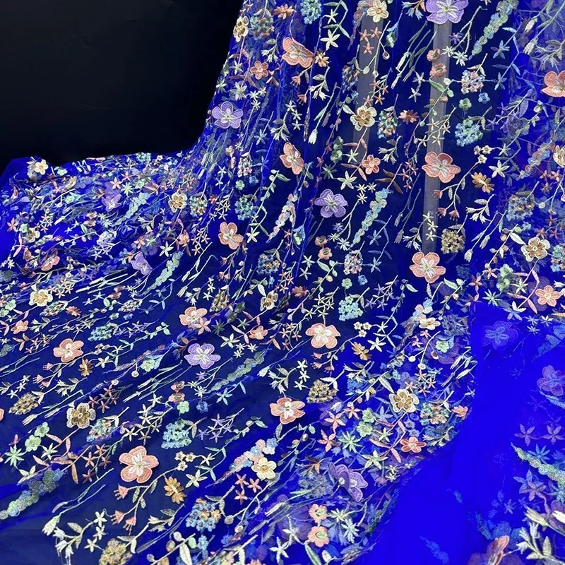 3D Floral Embroidered Tulle Fabric Textile Mesh Material Lace Flower Bridal Wedding Dresses DIY Sewing Cloth Handmade Accessory