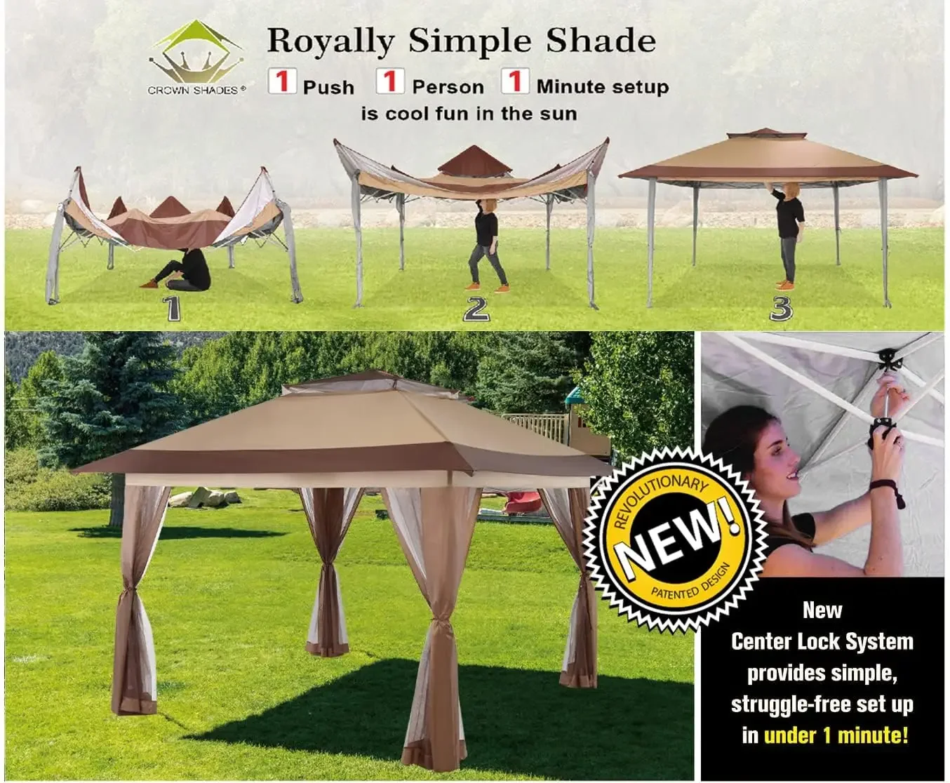 13x13 Pop Up Gazebo, Patented One Push Outoor Canopy Tent with Wheeled STO-N-Go Cover Bag, Pop Up Canopy