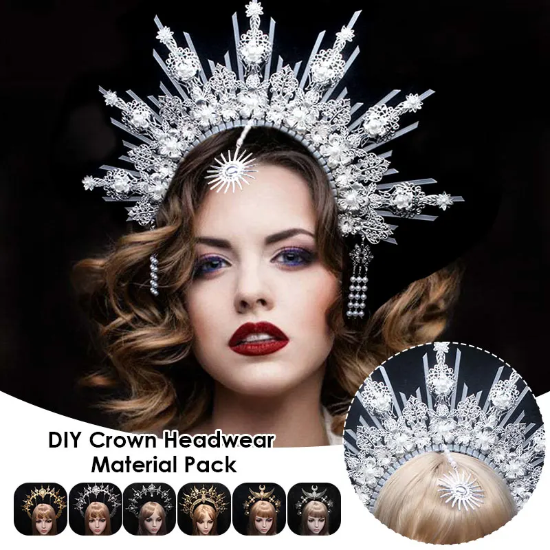 Gothic Lolita Tiara Crown Halloween Decor Sun Goddess Baroque Crown Headpiece Church Mary Baroque Tiara DIY Material Parts