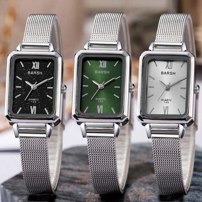 Brand Women\'s Small Green Watch Rectangular Dial Luxury Gift Quartz Wristwatches Korean Steel Band Student Watch Dropshipping