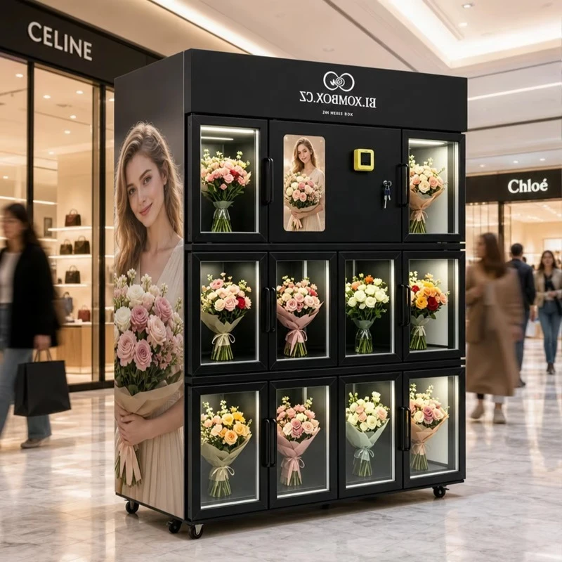Flower Vending Machine 10 Doors QR Code Card Reader Remote Monitoring Multiple Payment Options for Mall Hotel Florist