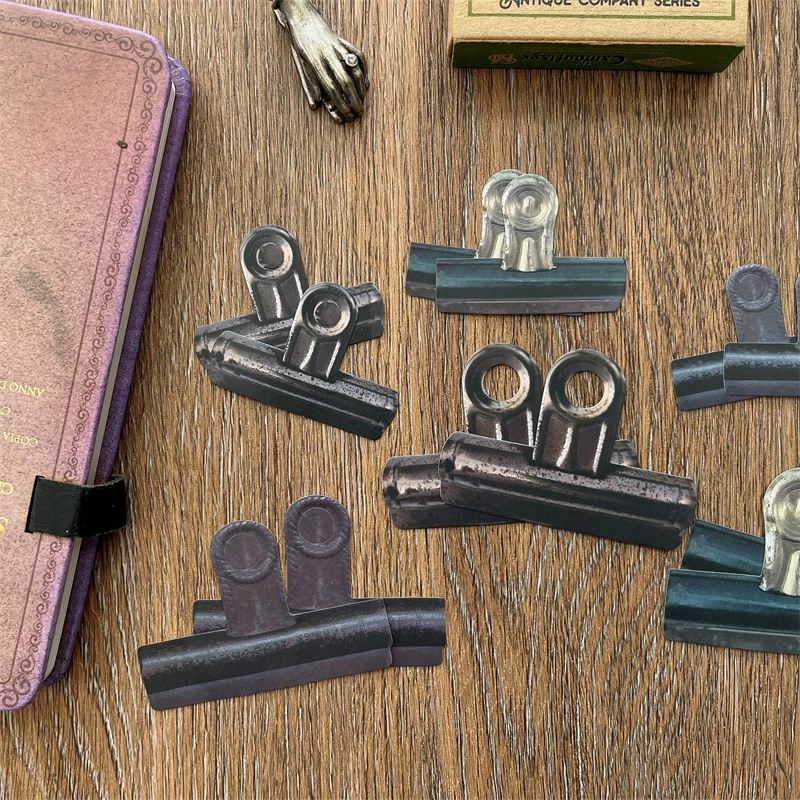 12 Pieces Vintage Metal Clip Stickers Junk Journal Ephemera Collage Antique Stickers TN Decoration Album Scrapbooking Material