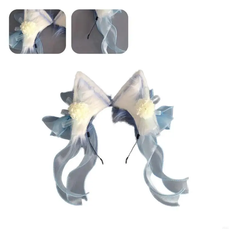 

39BC плюшевая повязка на голову с кошачьими ушками для женщин и девочек, повязка для волос с кошачьими ушками в китайском стиле