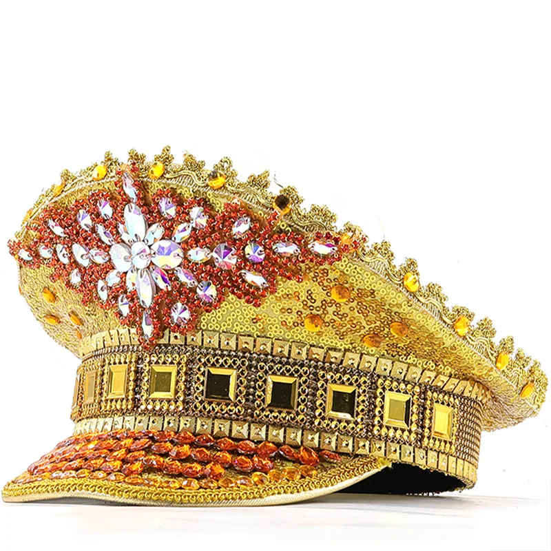Golden Sequin Festival Performance Hot Diamond Versatile Diamond Crown Navy Hat Party Carnival Birthday Wedding Cover