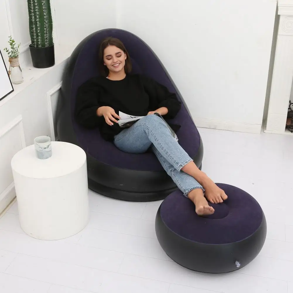 Inflatable Leisure Sofa Chair with Foot Stool Waterproof PVC Lunch Break Lounge Couch Set Home Supplies Folding Lounger Sofa