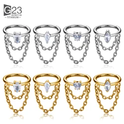 F136 Titanium Piercing Septum Zircon Ear Tragus Cartilage Nose Rings Chain Dangle Hoop Daith Hoop Clicker body piercing Jewelry